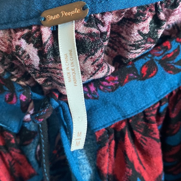 Free People Blue Balloon Sleeve Square Neck Blouse Sz Medium - Picture 5 of 7